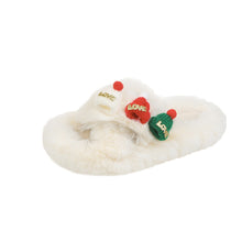 Load image into Gallery viewer, Christmas Hat Fluffy Slippers Women&#39;s Warm Toe Covering Cotton Slippers
