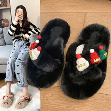 Load image into Gallery viewer, Christmas Hat Fluffy Slippers Women&#39;s Warm Toe Covering Cotton Slippers
