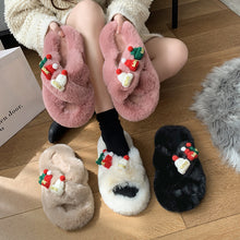 Load image into Gallery viewer, Christmas Hat Fluffy Slippers Women&#39;s Warm Toe Covering Cotton Slippers
