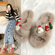 Load image into Gallery viewer, Christmas Hat Fluffy Slippers Women&#39;s Warm Toe Covering Cotton Slippers
