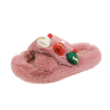 Load image into Gallery viewer, Christmas Hat Fluffy Slippers Women&#39;s Warm Toe Covering Cotton Slippers
