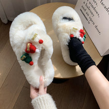 Load image into Gallery viewer, Christmas Hat Fluffy Slippers Women&#39;s Warm Toe Covering Cotton Slippers
