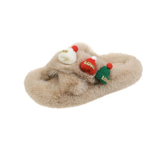 Load image into Gallery viewer, Christmas Hat Fluffy Slippers Women&#39;s Warm Toe Covering Cotton Slippers
