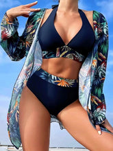 Load image into Gallery viewer, New sexy bikini push-up split printed mesh three-piece set
